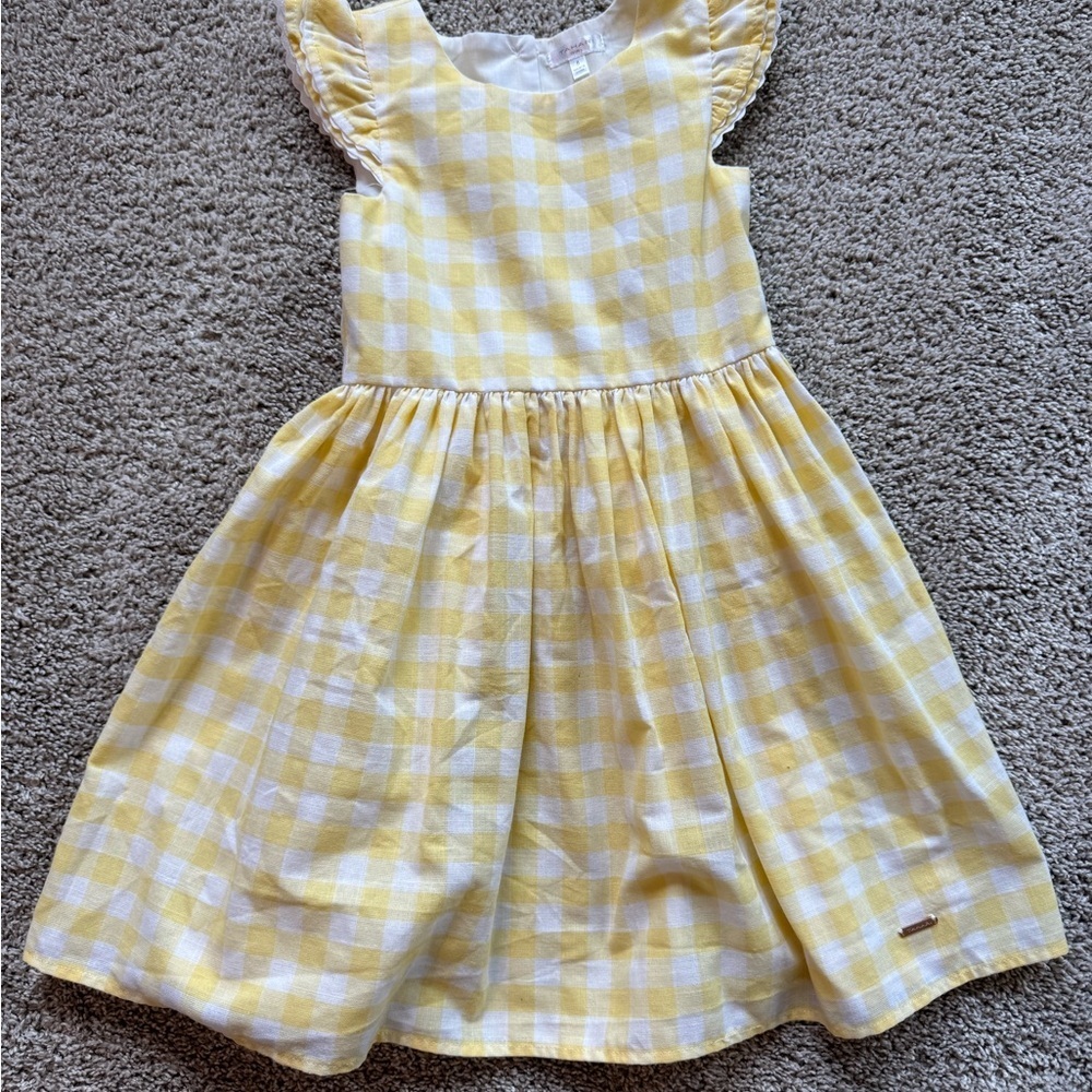 Girls sundress Yellow Plaid summer dress flutter short sleeve size 6 - Picture 2 of 9